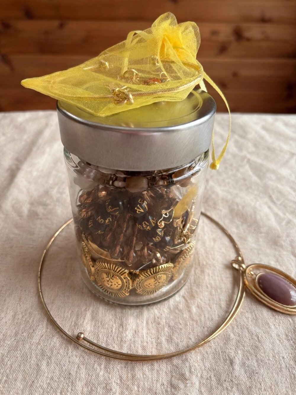 Mystery Jewelry Jar – Gold-Tone Vintage Costume Jewelry, Pearls & Beads